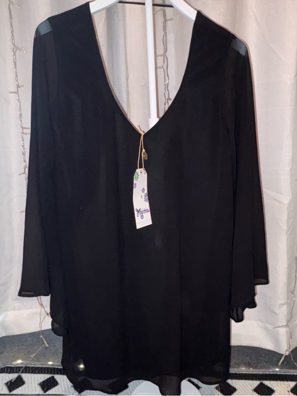 NWT Show me your Mumu Black V-Neck Sheer Tunic Top/dress